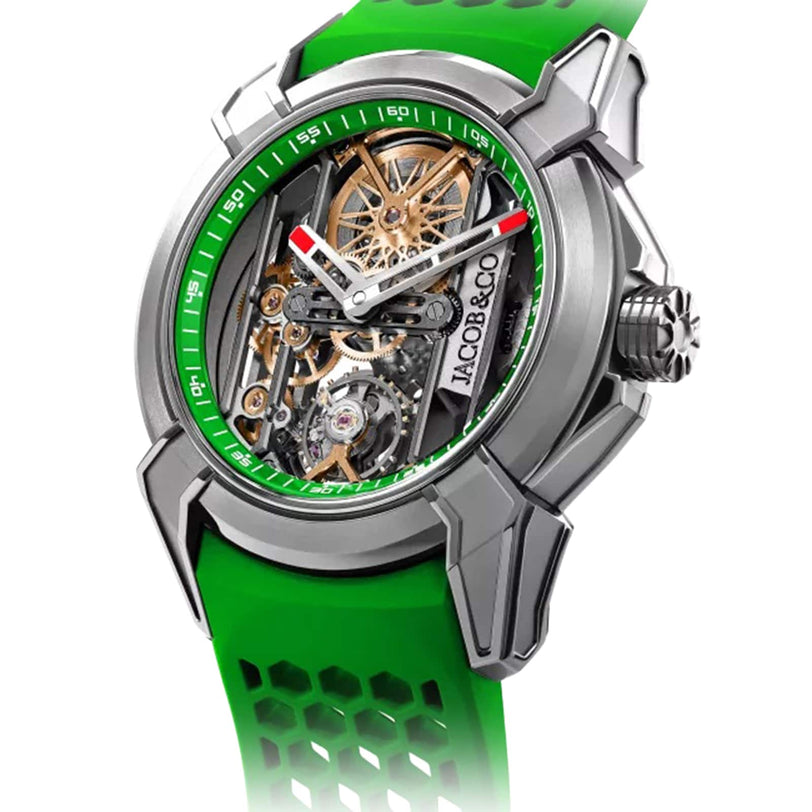 The Jacob & Co Epic Titanium Wristwatch with green strap