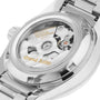 Close-up view of a Grand Seiko Hi-Beat Heritage watch, highlighting the exhibition case back and intricate movement visible through an Ever-Brilliant Steel transparent cover.