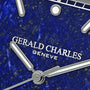 Close-up of the Gerald Charles Maestro 2.0 Ultra-Thin Lapis Lazuli watch face with silver hands and white lettering.