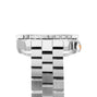 Side view of the DOXA Sub 600T Professional dive watch in stainless steel with a metal link bracelet and textured bezel, highlighting the crown detail on the right.