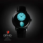 The Arnold & Son Luna Magna Platinum is a luxury wristwatch with a turquoise dial and black strap, officially nominated by GPHG 2022.