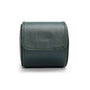 The WOLF British Racing Single Watch Roll in dark green leather features a flap closure and is photographed on a white background.