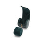 The WOLF British Racing Single Watch Roll in dark green leather and suede is shown open with a removable cushion beside it on a white background.