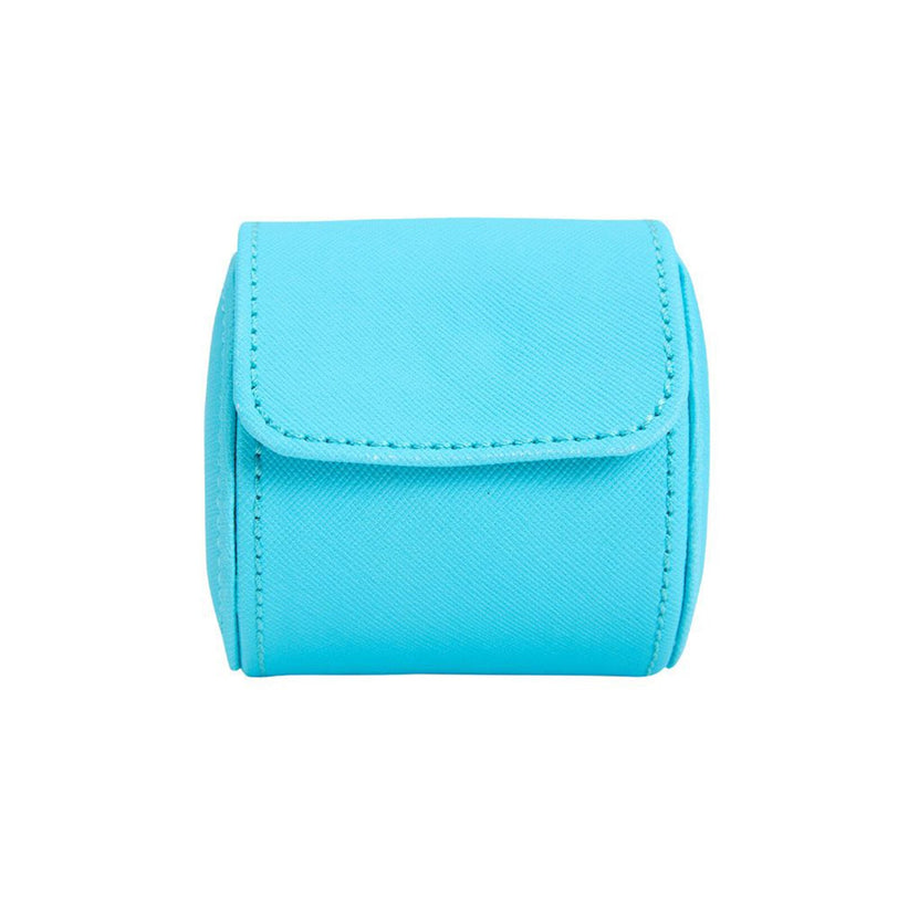 The WOLF Tutti Frutti Single Watch Roll is a small, square, light blue pouch with a flap closure, pictured against a white background.