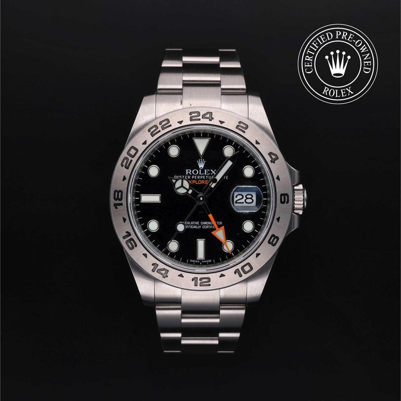 Rolex Certified Pre-owned Explorer M216570-0002 front on black background