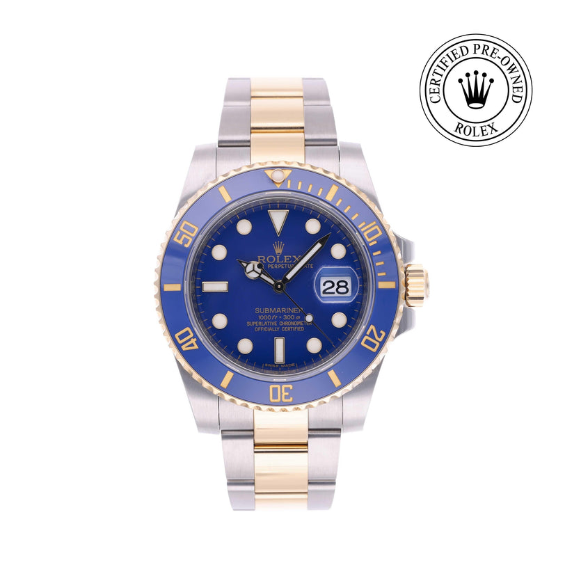 Rolex Certified Pre-owned Submariner M116613LB-0001 front on white background
