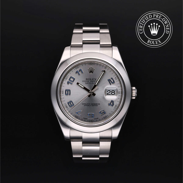 Rolex Certified Pre-owned Datejust M116300-0002 front on black background