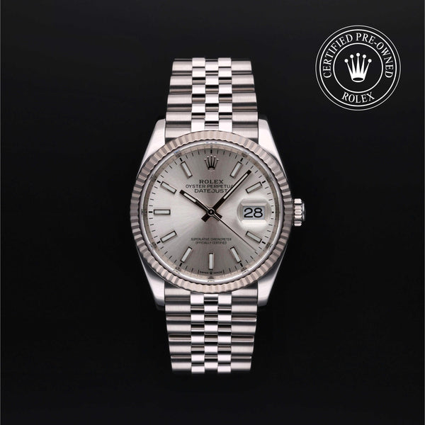 Rolex Certified Pre-owned Datejust M126234-0013 front on black background