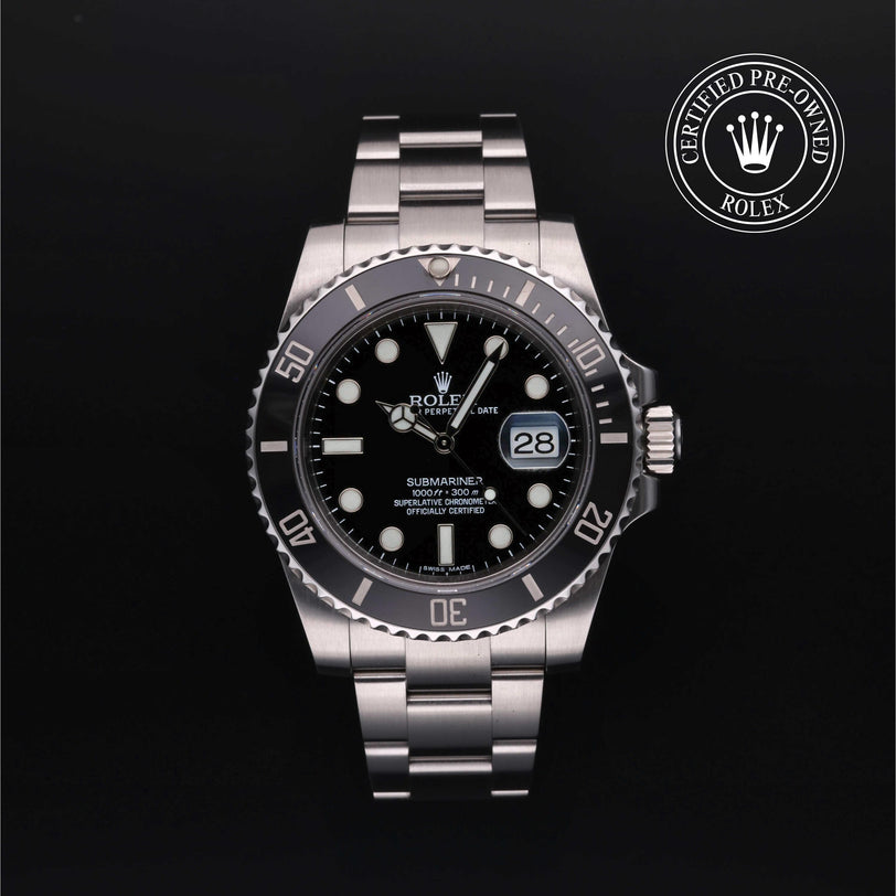 Rolex Certified Pre-owned Submariner M116610LN-0001 front on black background