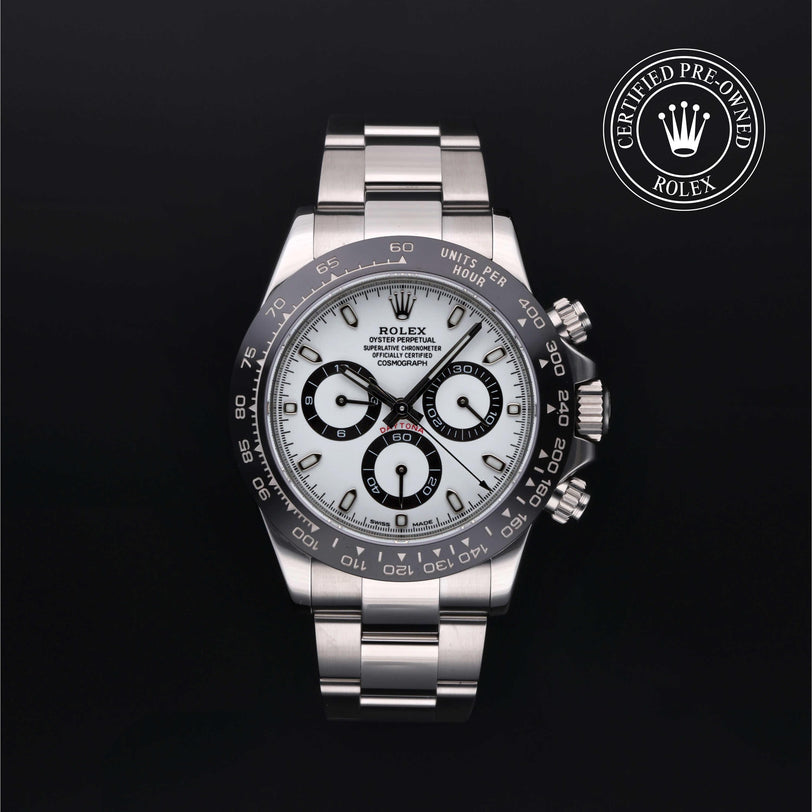 Rolex Certified Pre-owned Daytona M116500LN-0001 front on black background