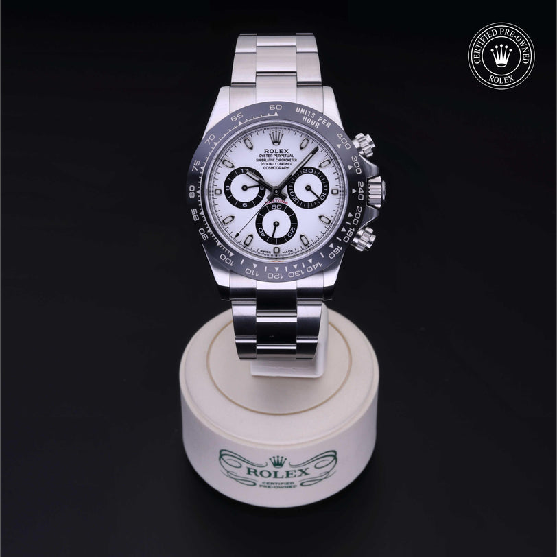 Rolex Certified Pre-owned Daytona M116500LN-0001 front on black background