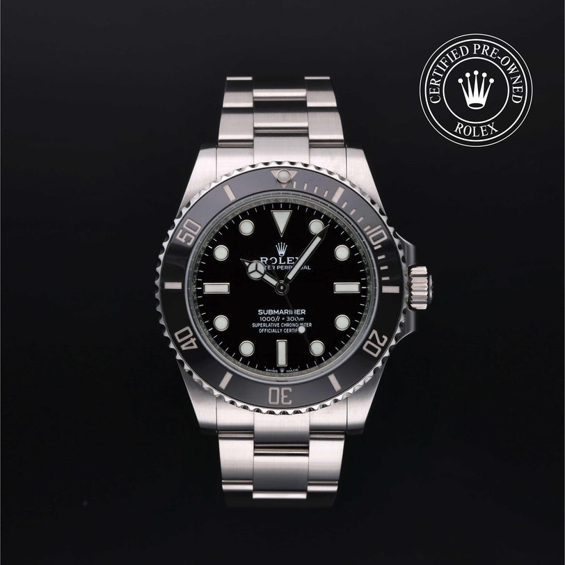 Rolex Certified Pre-owned Submariner M124060-0001 front on black background