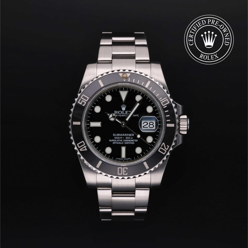Rolex Certified Pre-owned Submariner M116610LN-0001 front on black background