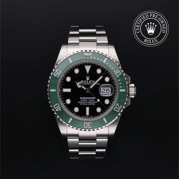 Rolex Certified Pre-owned Submariner M126610LV-0002 front on black background