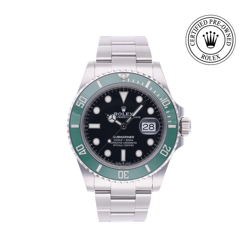 Rolex Certified Pre-owned Submariner M126610LV-0002 front on white background