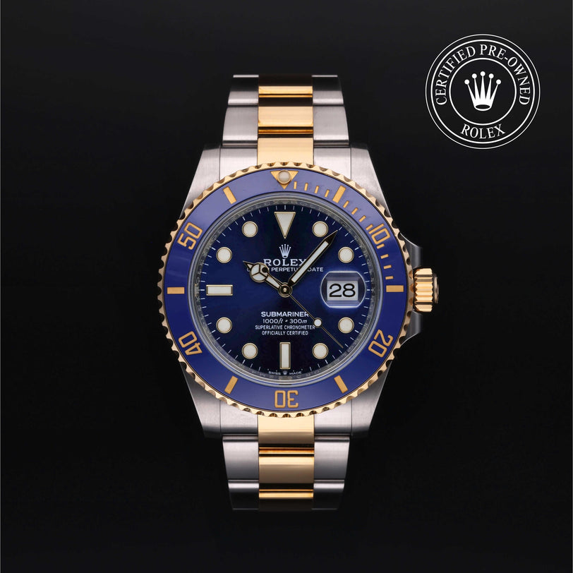 Rolex Certified Pre-owned Submariner M126613LB-0002 front on black background