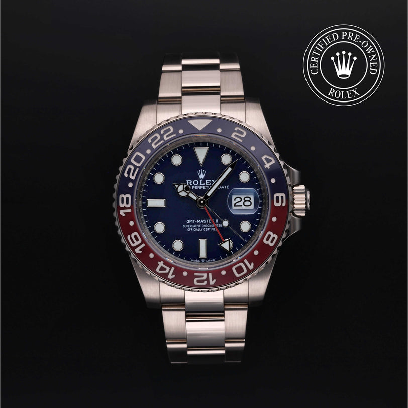 Rolex Certified Pre-owned GMT M126719BLRO-0003 front on black background
