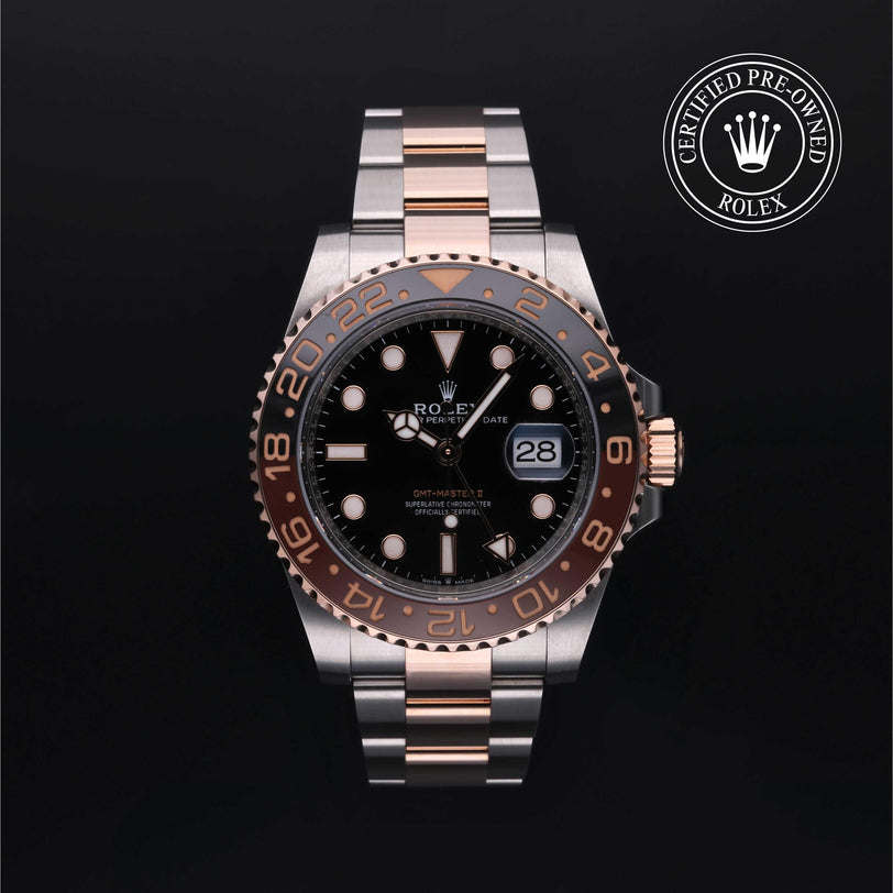 Rolex Certified Pre-owned GMT M126711CHNR-0002 front on black background