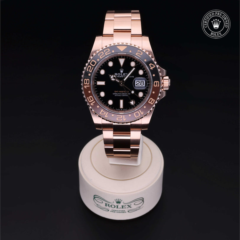 Rolex Certified Pre-owned GMT M126715CHNR-0001 front on black background