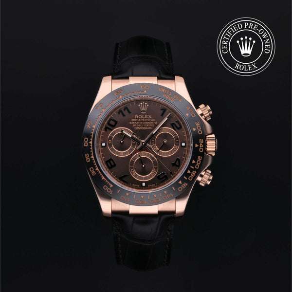 Rolex Certified Pre-owned Daytona M116515LN-0002 front on black background