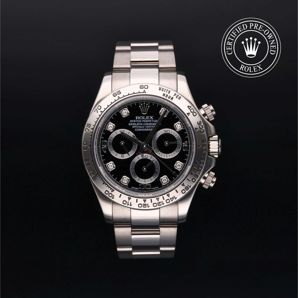 Rolex Certified Pre-owned Daytona M116509-0014 front on black background