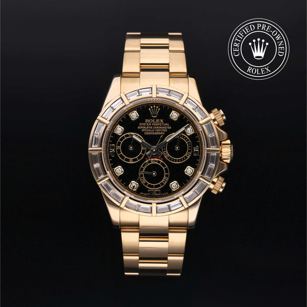 Rolex Certified Pre-owned Daytona M116568BR-0006 front on black background