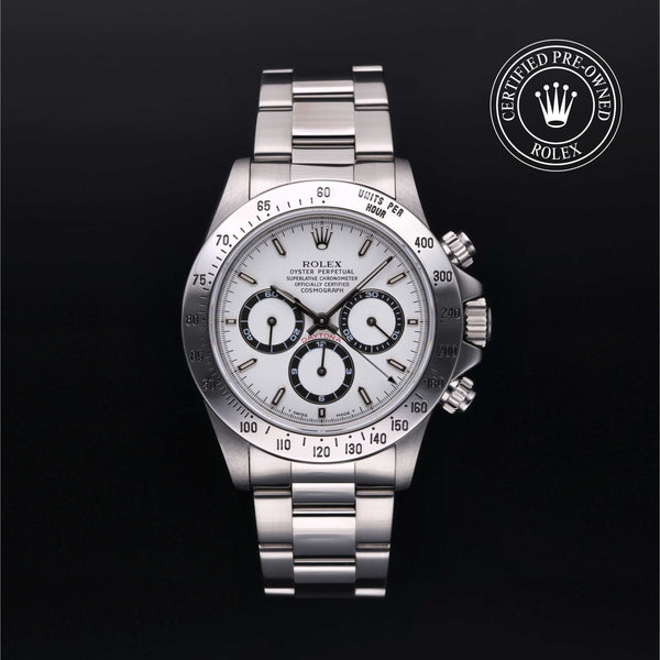 Rolex Certified Pre-owned Daytona M16520-0001 front on black background