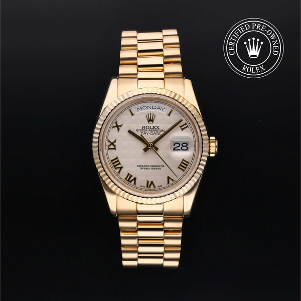 Rolex Certified Pre-owned Day-date M118238-0051 front on black background