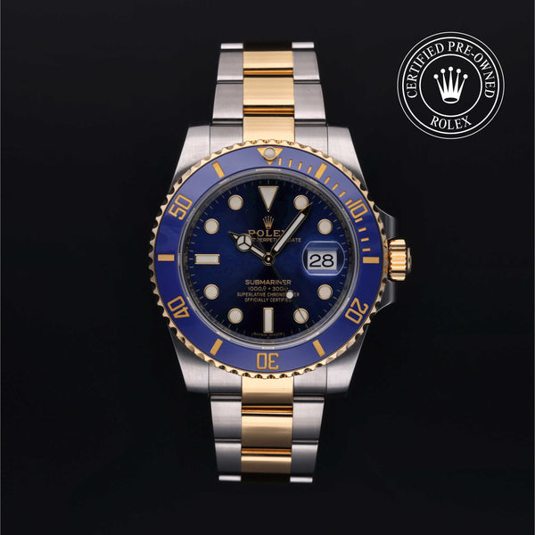 Rolex Certified Pre-owned Submariner Date M116613LB-0005 front on black background
