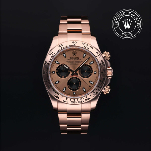 Rolex Certified Pre-owned Daytona M116505-0002 front on black background