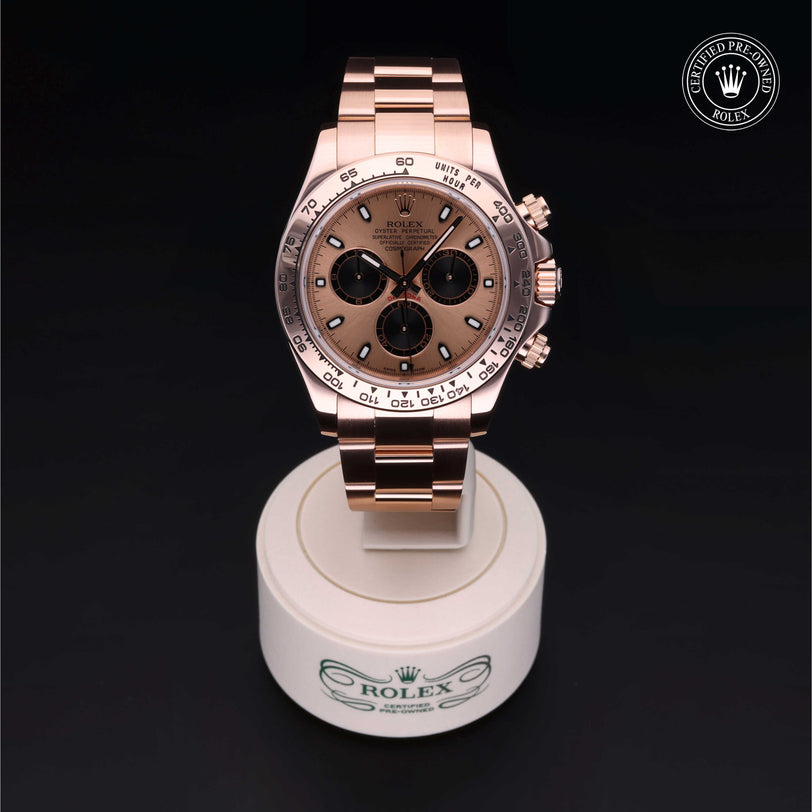 Rolex Certified Pre-owned Daytona M116505-0002 front on black background