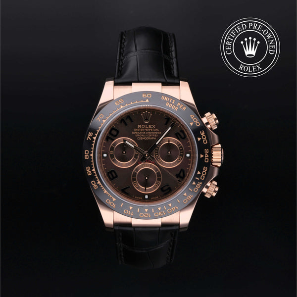 Rolex Certified Pre-owned Daytona M116515LN-0004 front on black background