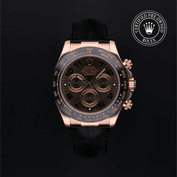 Rolex Certified Pre-owned Daytona M116515LN-0002 front on black background