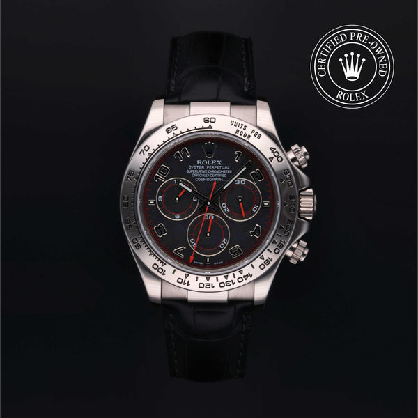 Rolex Certified Pre-owned Daytona M116519-0046 front on black background