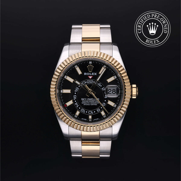 Rolex Certified Pre-owned Sky-Dweller M326933-0002 front on black background