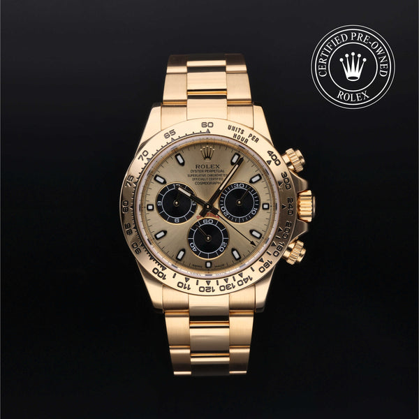 Rolex Certified Pre-owned Daytona M116508-0014 front on black background