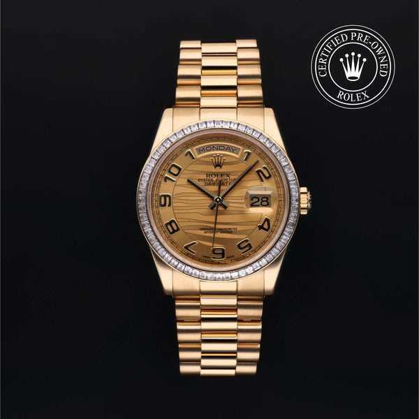 Rolex Certified Pre-owned Day-date M118398BR-0029 front on black background
