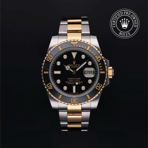 Rolex Certified Pre-owned Submariner Date M116613LN-0003 front on black background