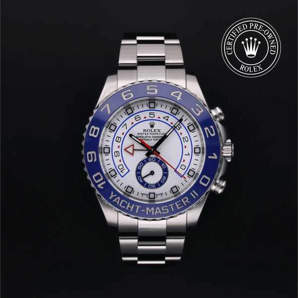 Rolex Certified Pre-owned Yacht-Master II M116680-0001 front on black background