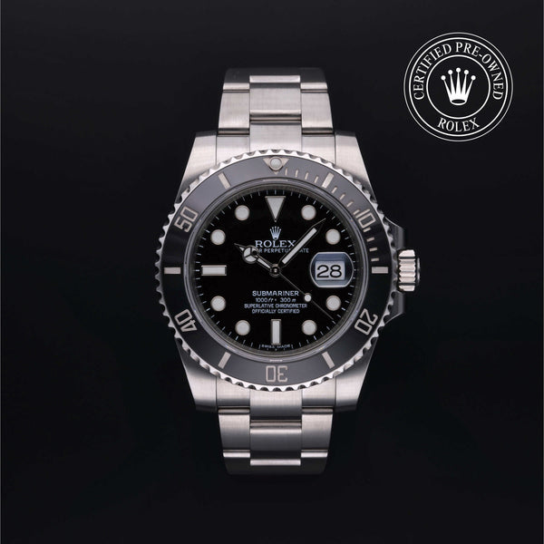 Rolex Certified Pre-owned Submariner Date M116610LN-0001 front on black background