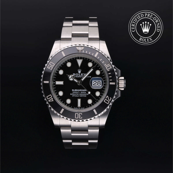 Rolex Certified Pre-owned Submariner Date M126610LN-0001 front on black background