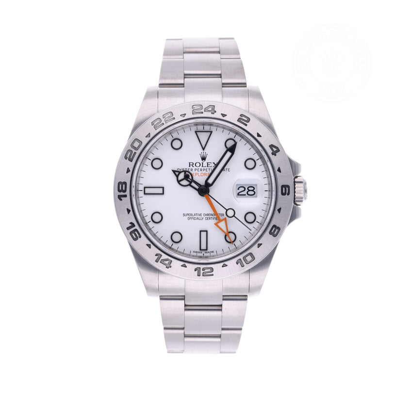 Rolex Certified Pre-owned Explorer II M216570-0001 front on white background