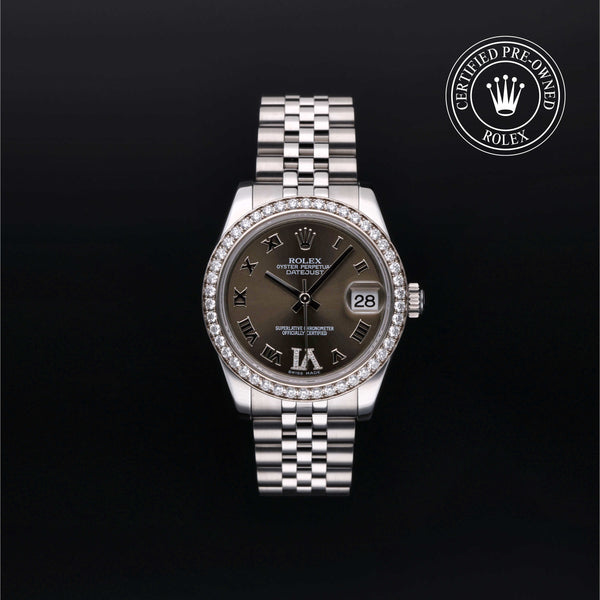 Rolex Certified Pre-owned Lady Datejust M178384-0011 front on black background