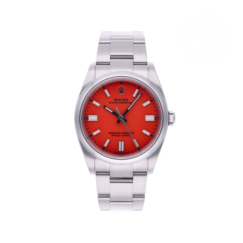 Rolex Certified Pre-owned Oyster Perpetual M126000-0007 front on white background