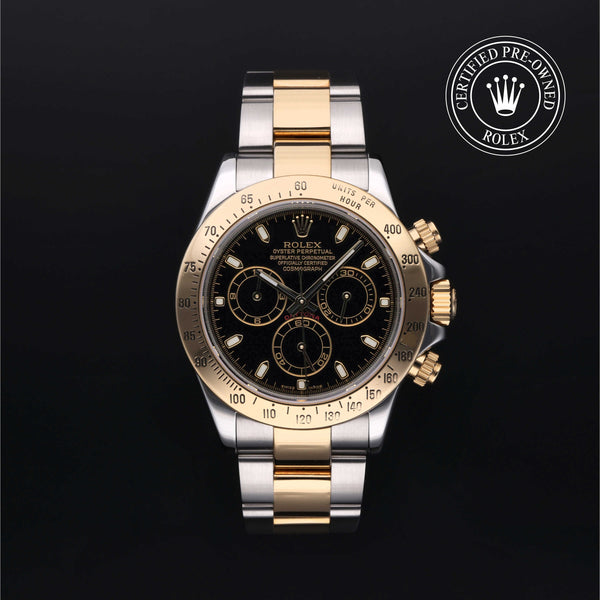 Rolex Certified Pre-owned Daytona M116523-0028 front on black background