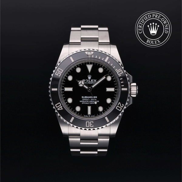 Rolex Certified Pre-owned Submariner Non Date M124060-0001 front on black background