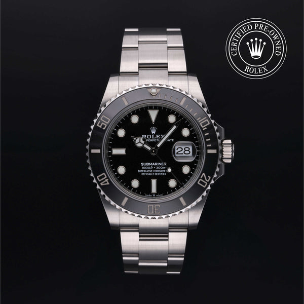 Rolex Certified Pre-owned Submariner M126610LN-0001 front on black background