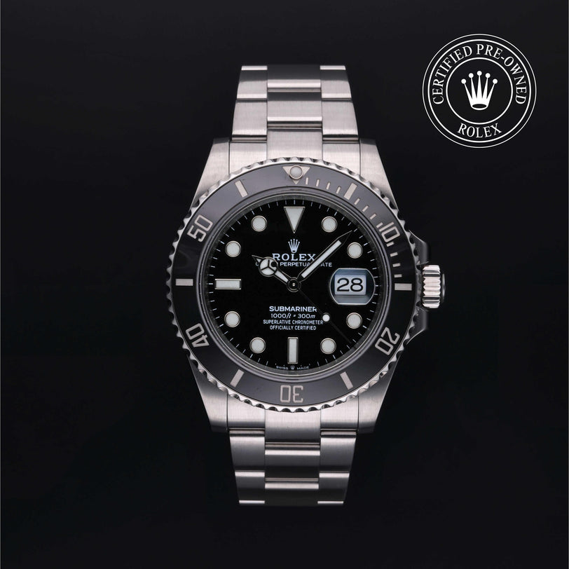 Rolex Certified Pre-owned Submariner M126610LN-0001 front on black background