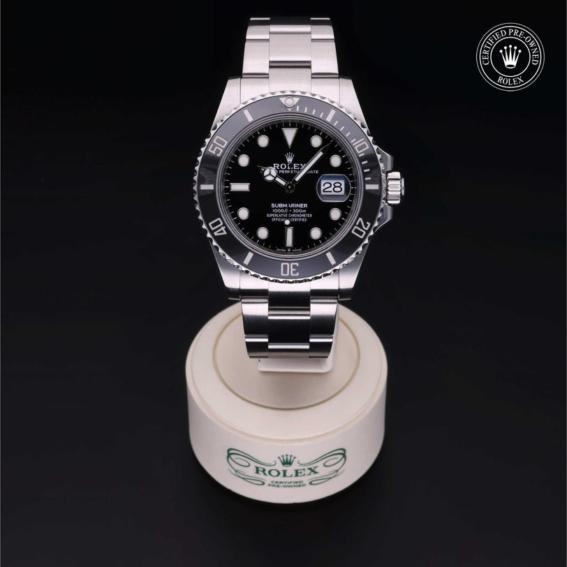 Rolex Certified Pre-owned Submariner M126610LN-0001 front on black background