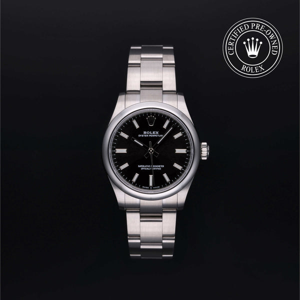 Rolex Certified Pre-owned Oyster Perpetual M277200-0002 front on black background